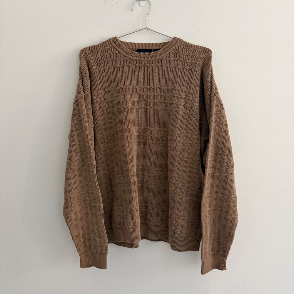 Claiborne Brown Textured Knit Crewneck Sweater 100% Cotton Large